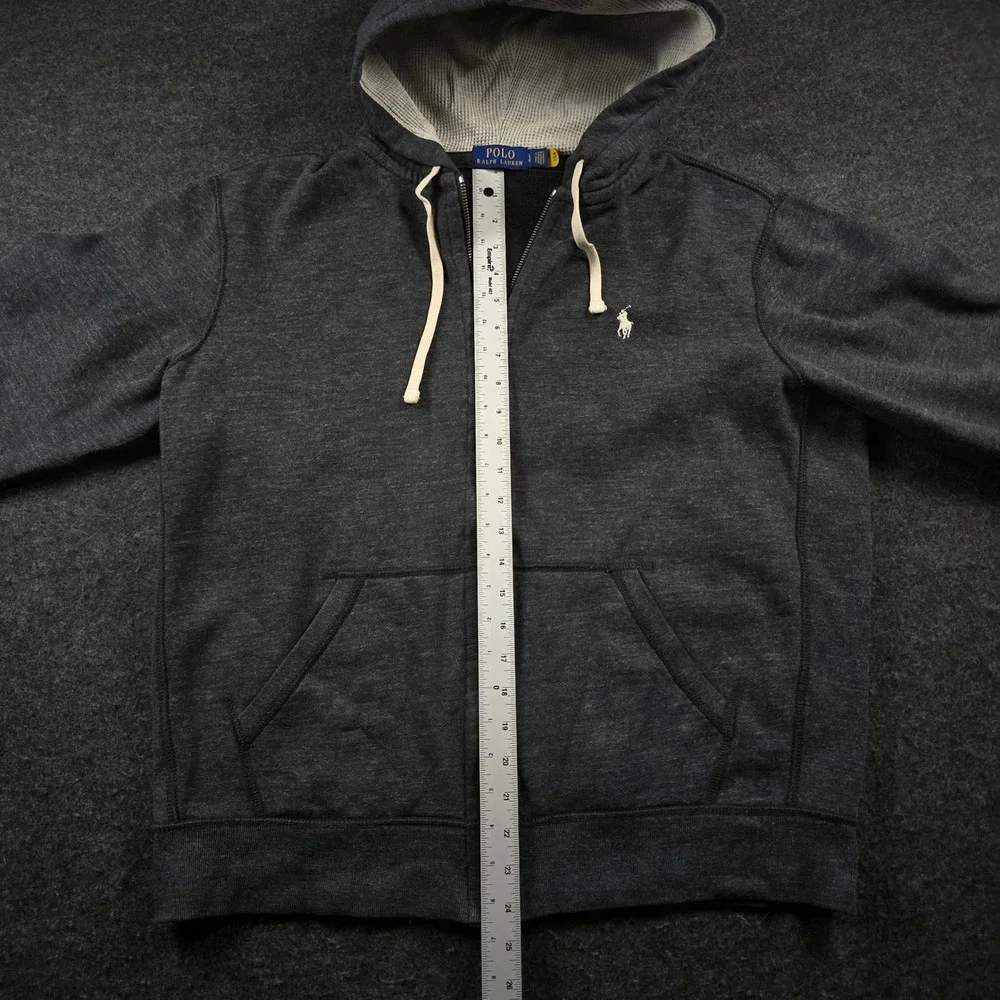 Polo Ralph Lauren Dark Gray Full Zip Hoodie Waffle Lined Hood Minimalist Men's M